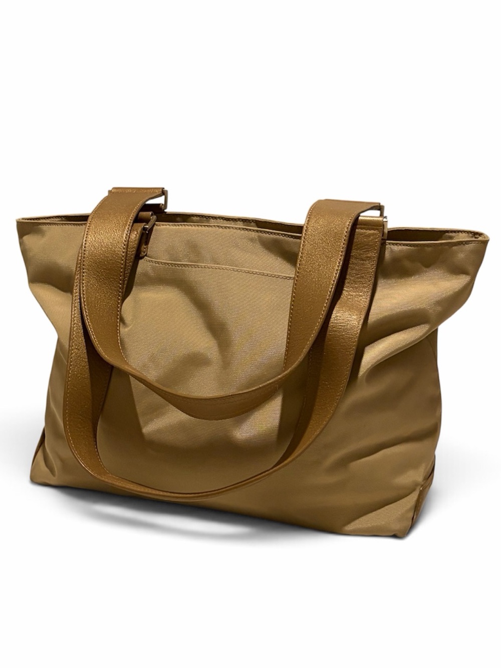 Tumi Nylon and Leather Zipper Tote Bag Purse Tan Brown Travel Commute